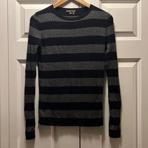 Vince Striped Thin Ribbed Cashmere Sweater